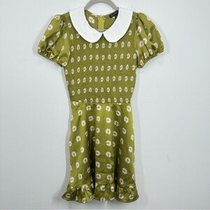 Smak Parlour Modcloth Retro Green Daisy Smocked Mini Dress Peter Pan Collar NWT